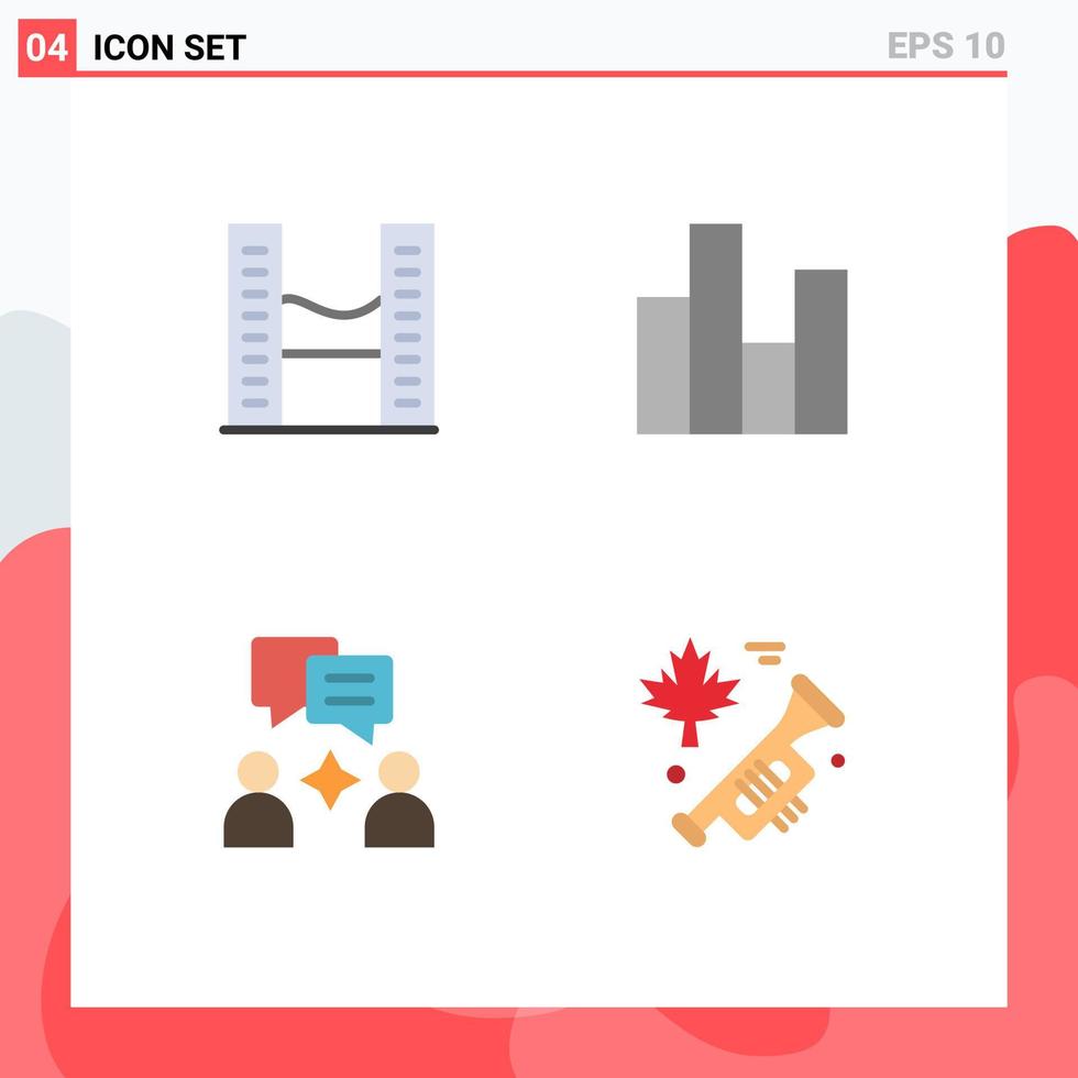 Mobile Interface Flat Icon Set of 4 Pictograms of buildings man twin towers chart chatting Editable Vector Design Elements