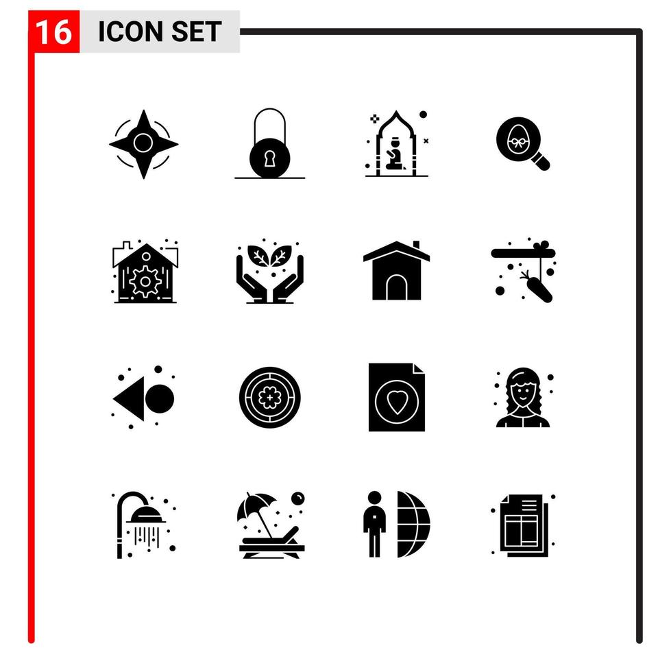 Universal Icon Symbols Group of 16 Modern Solid Glyphs of settings estate pray holiday egg Editable Vector Design Elements