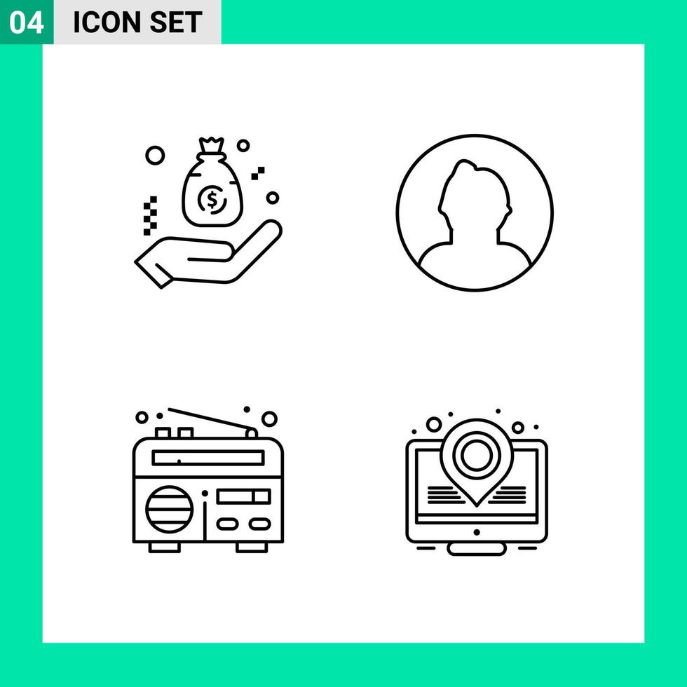 Pack of 4 Line Style Icon Set Outline Symbols for print Creative Signs Isolated on White Background 4 Icon Set vector