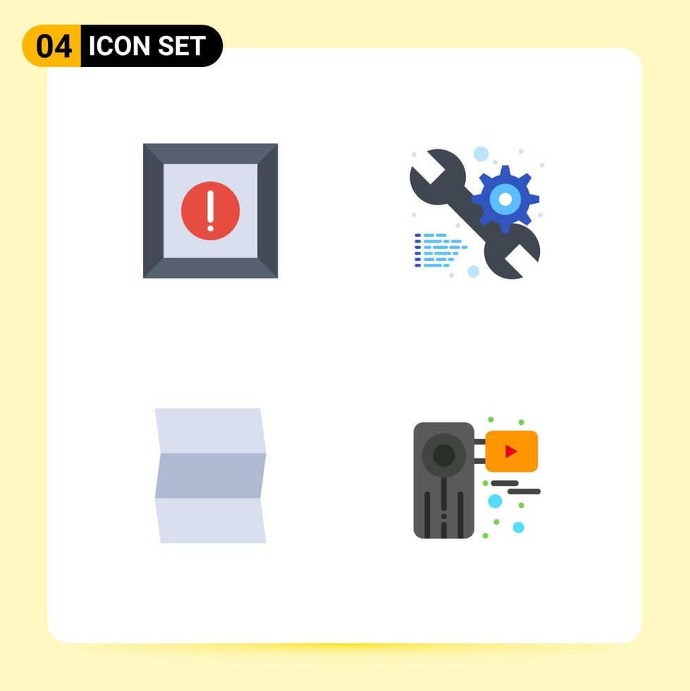 Set of 4 Commercial Flat Icons pack for box travel service gear movie Editable Vector Design Elements