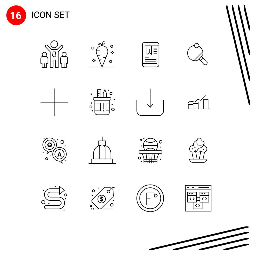 16 User Interface Outline Pack of modern Signs and Symbols of box new tag add table Editable Vector Design Elements