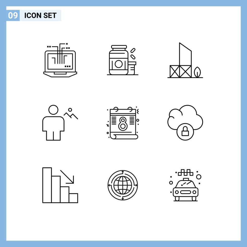 9 Universal Outlines Set for Web and Mobile Applications human body supplement avatar rescue Editable Vector Design Elements
