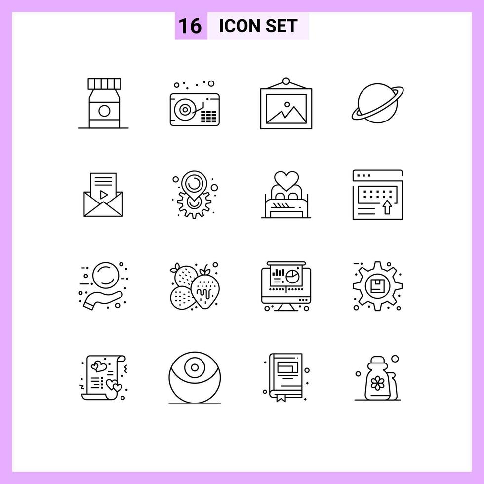 Modern Set of 16 Outlines and symbols such as video player message wall mail flag Editable Vector Design Elements