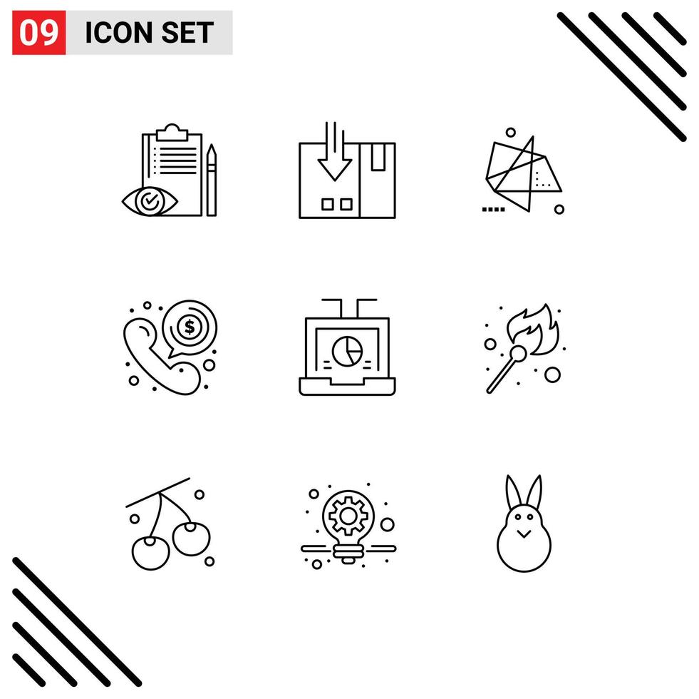 paquete de 9 signos y símbolos de contornos modernos para medios de impresión web, como el embalaje de llamadas en dólares, gráficos especiales, elementos de diseño de vectores editables