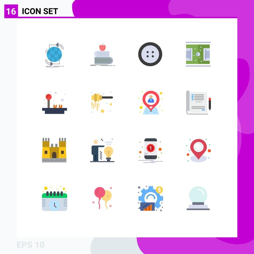 Pack of 16 Modern Flat Colors Signs and Symbols for Web Print Media such as joystick soccer books playground football Editable Pack of Creative Vector Design Elements