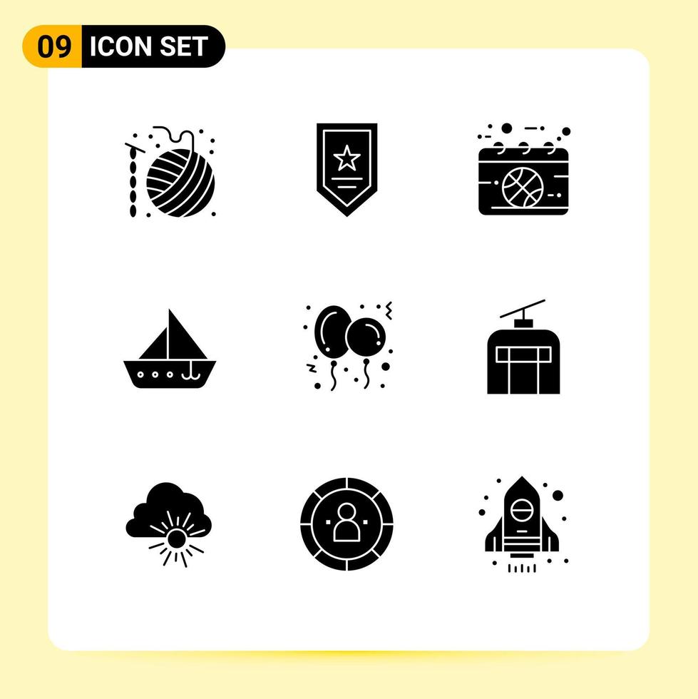 Pictogram Set of 9 Simple Solid Glyphs of vehicles sail winner boat match Editable Vector Design Elements