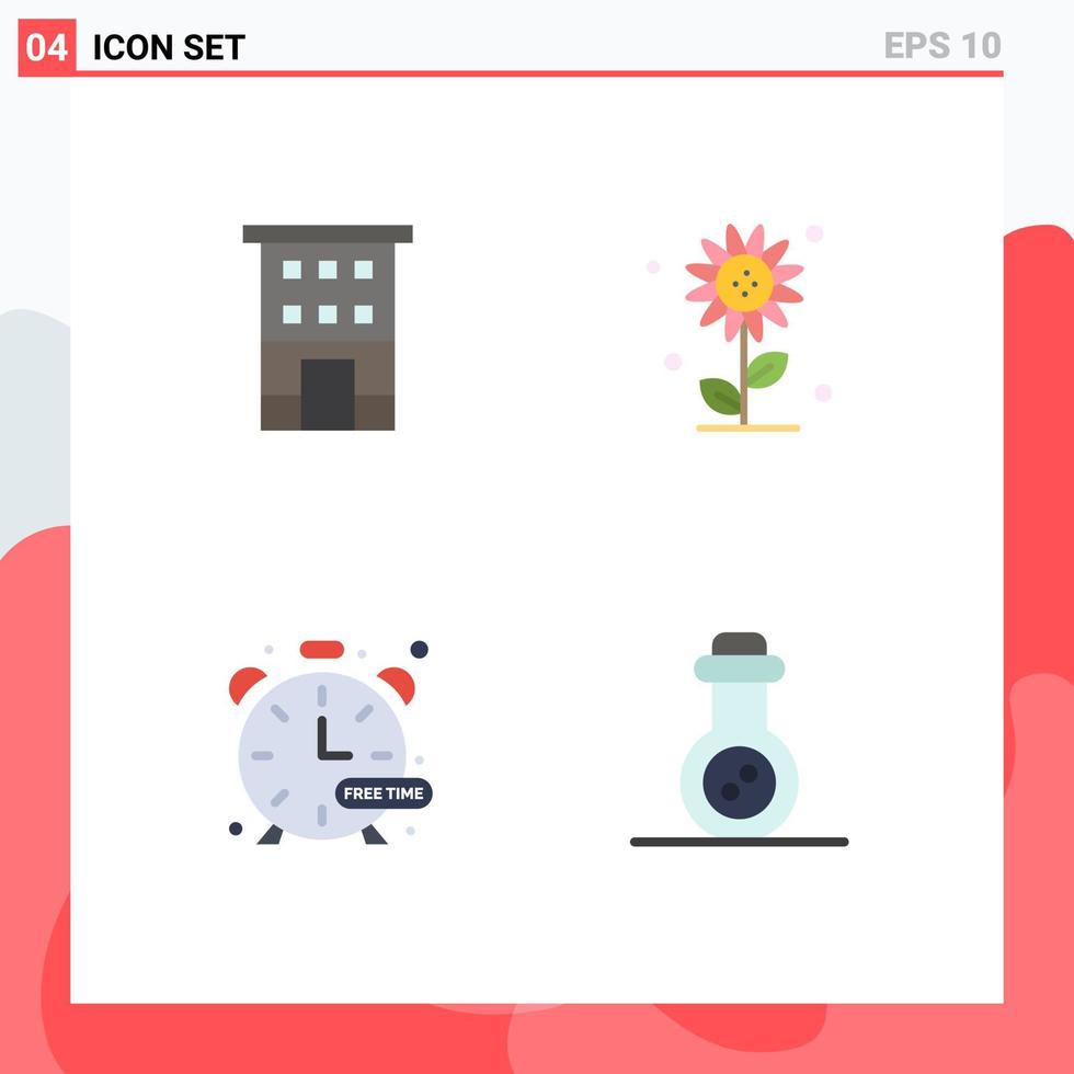 Set of 4 Modern UI Icons Symbols Signs for building timer shop front floral hobby Editable Vector Design Elements