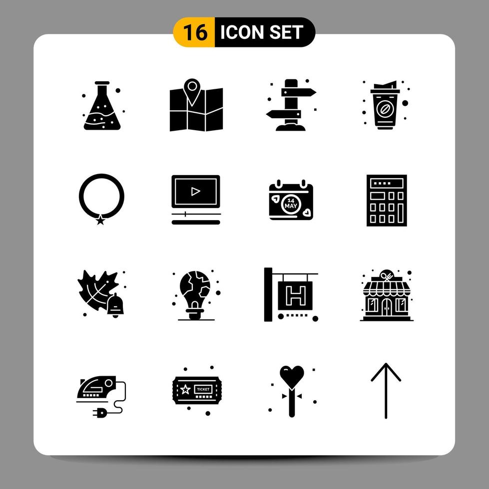 16 Black Icon Pack Glyph Symbols Signs for Responsive designs on white background 16 Icons Set vector