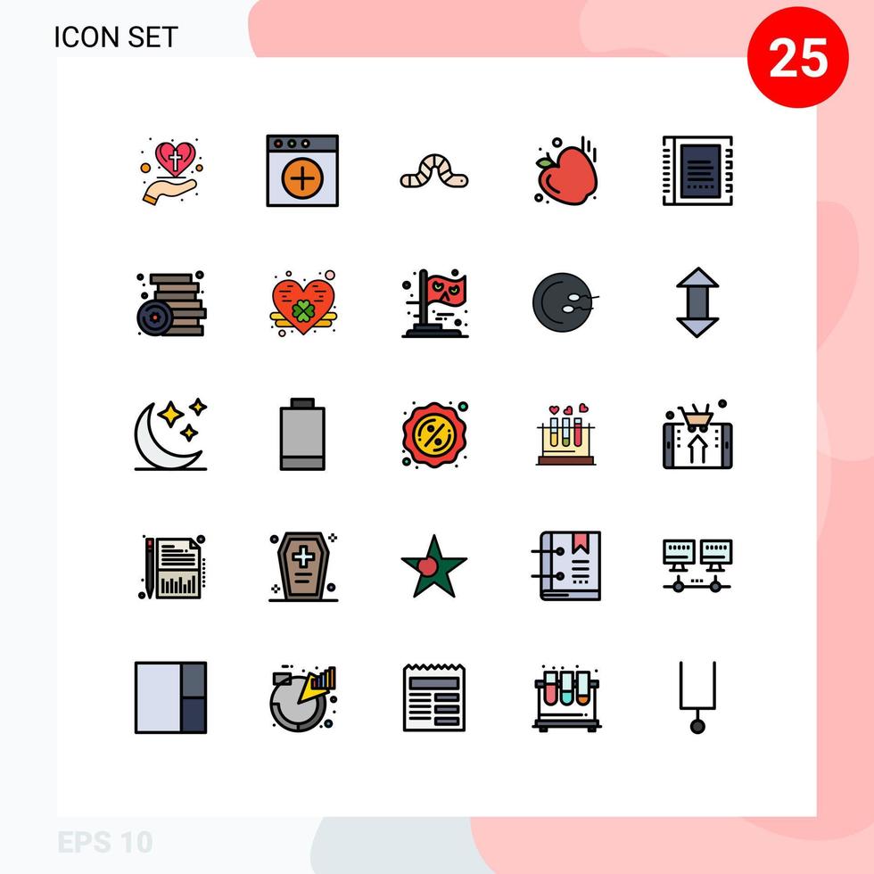25 User Interface Filled line Flat Color Pack of modern Signs and Symbols of contact address animal apple gym Editable Vector Design Elements
