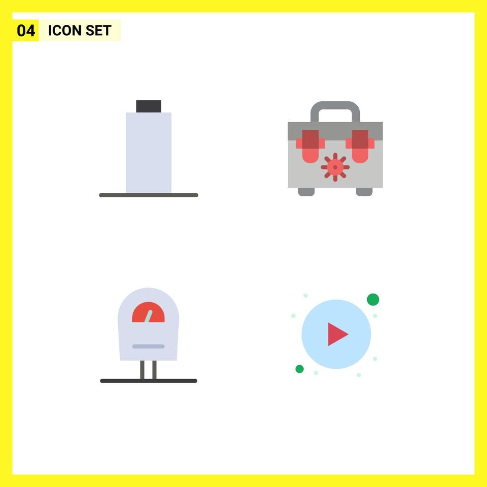 conjunto moderno de 4 iconos y símbolos planos, como flechas de batería, bolsa, botón de máquina, elementos de diseño vectorial editables vector