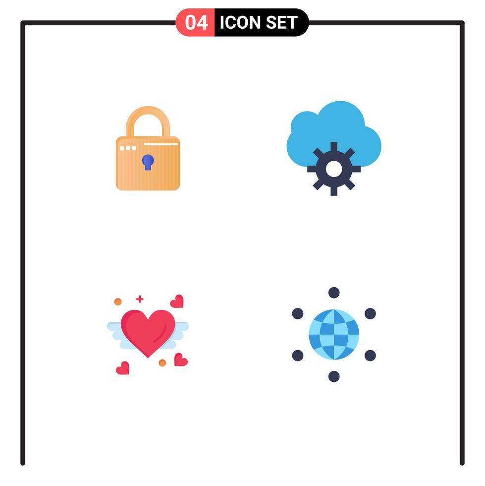 4 Creative Icons Modern Signs and Symbols of louck heart security data global Editable Vector Design Elements