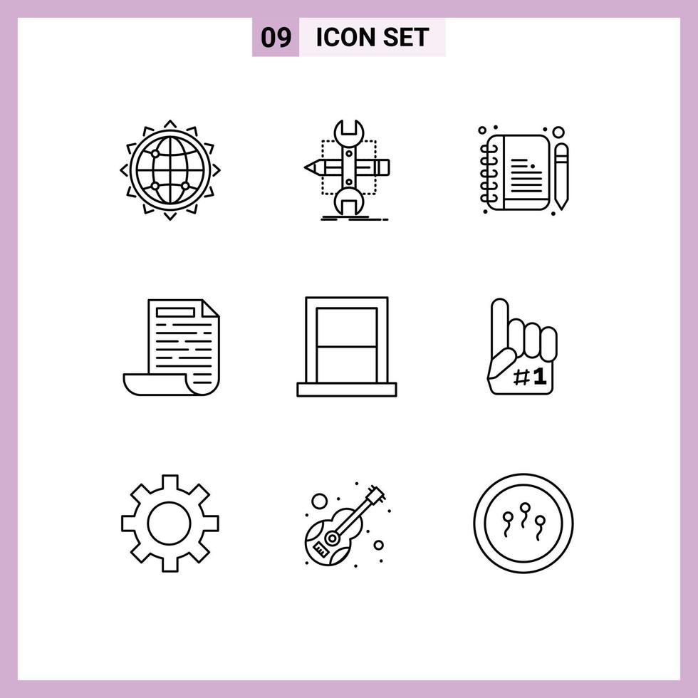 Pack of 9 Modern Outlines Signs and Symbols for Web Print Media such as bedroom document sketch design edit Editable Vector Design Elements