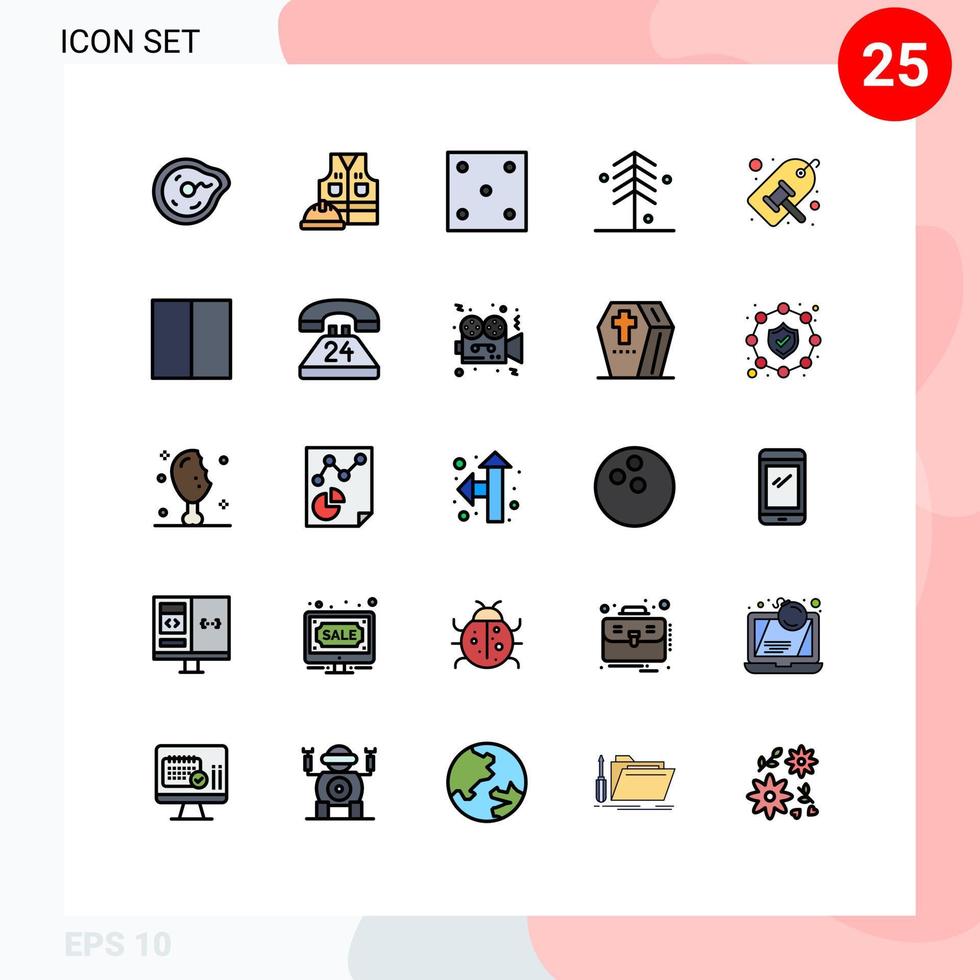 25 User Interface Filled line Flat Color Pack of modern Signs and Symbols of court nature labour garden sport Editable Vector Design Elements