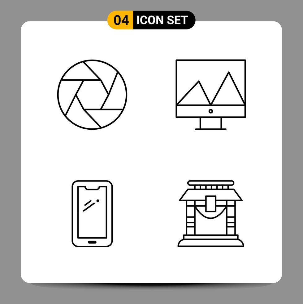 4 Black Icon Pack Outline Symbols Signs for Responsive designs on white background 4 Icons Set vector