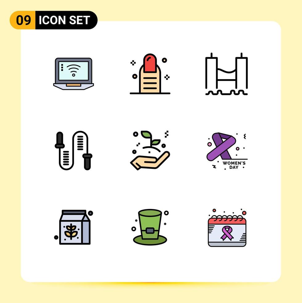Filledline Flat Color Pack of 9 Universal Symbols of business startup skipping cross fitness jumping Editable Vector Design Elements