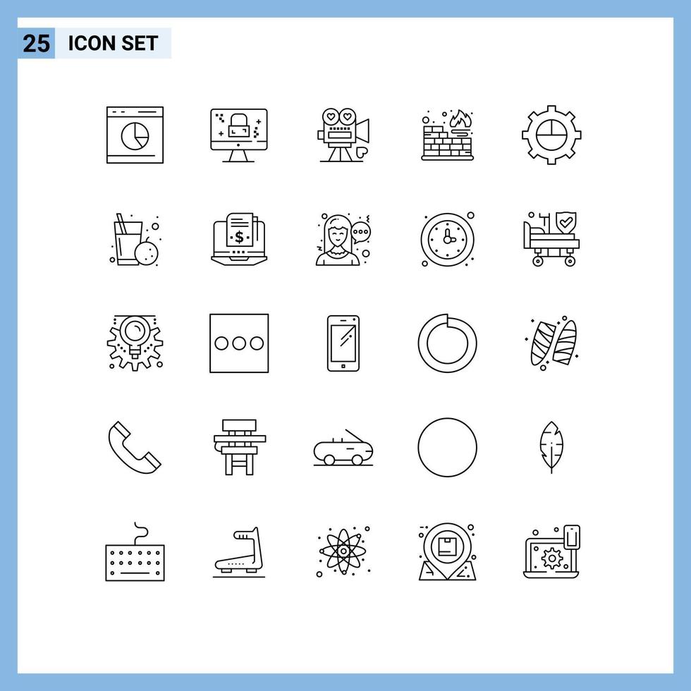 Set of 25 Modern UI Icons Symbols Signs for business firewall lock database love Editable Vector Design Elements
