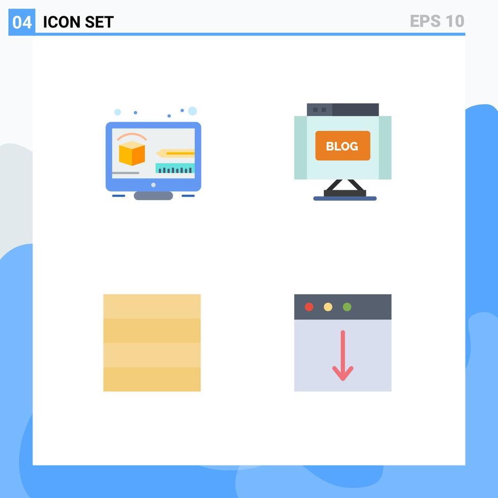 Group of 4 Modern Flat Icons Set for creative wireframe thinking internet download Editable Vector Design Elements