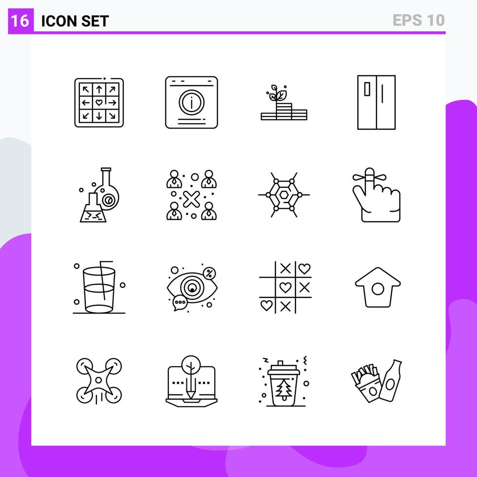 Set of 16 icons in Line style Creative Outline Symbols for Website Design and Mobile Apps Simple Line Icon Sign Isolated on White Background 16 Icons vector