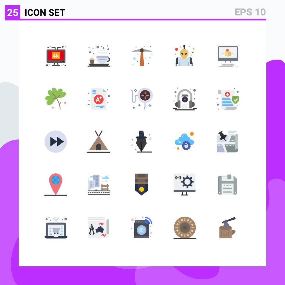Paquete de color plano de 25 interfaces de usuario de signos y símbolos modernos del espacio de trabajo duro del cubo de modelado elementos de diseño de vectores editables alienígenas