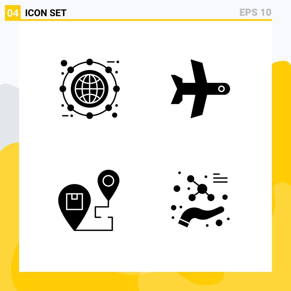 Set of 4 Modern UI Icons Symbols Signs for globe delivery expand takeoff location Editable Vector Design Elements