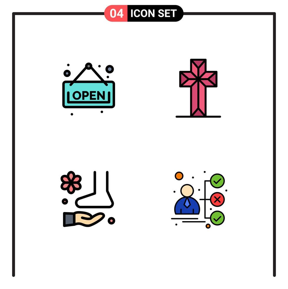 4 User Interface Filledline Flat Color Pack of modern Signs and Symbols of open relax celebration easter therapy Editable Vector Design Elements