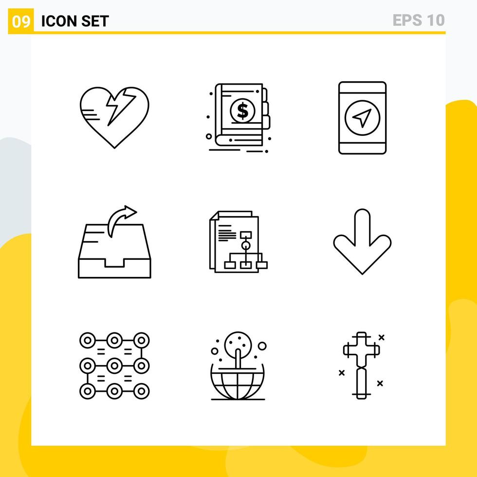 colección de 9 iconos de línea universal conjunto de iconos para web y móvil vector