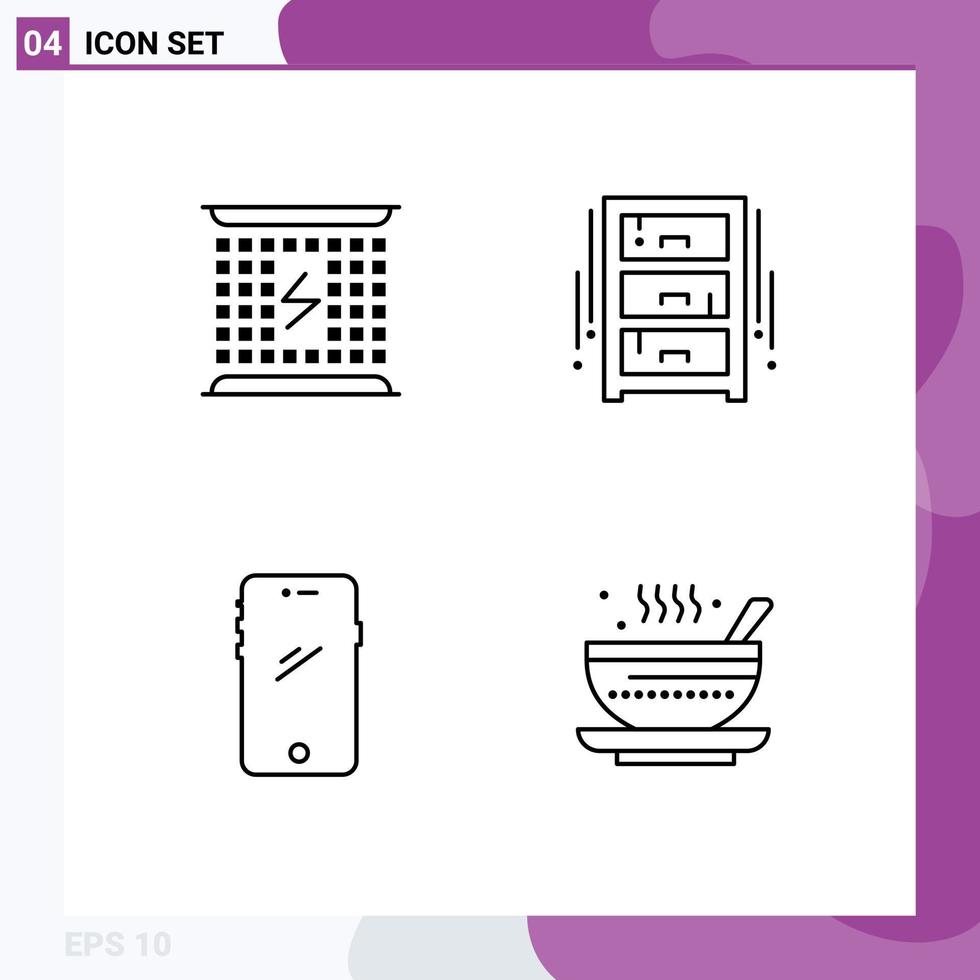 Stock Vector Icon Pack of 4 Line Signs and Symbols for charge wardrobe electromagnetic furniture smart phone Editable Vector Design Elements