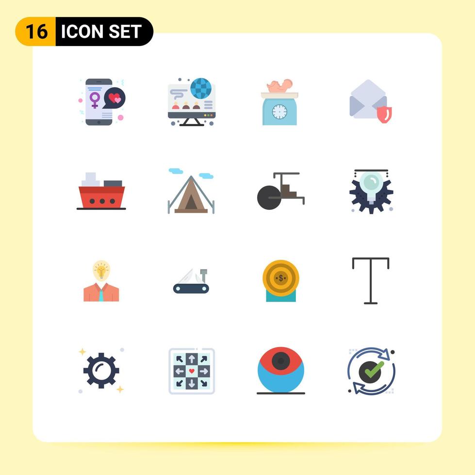 16 User Interface Flat Color Pack of modern Signs and Symbols of boat open weight mail kid Editable Pack of Creative Vector Design Elements