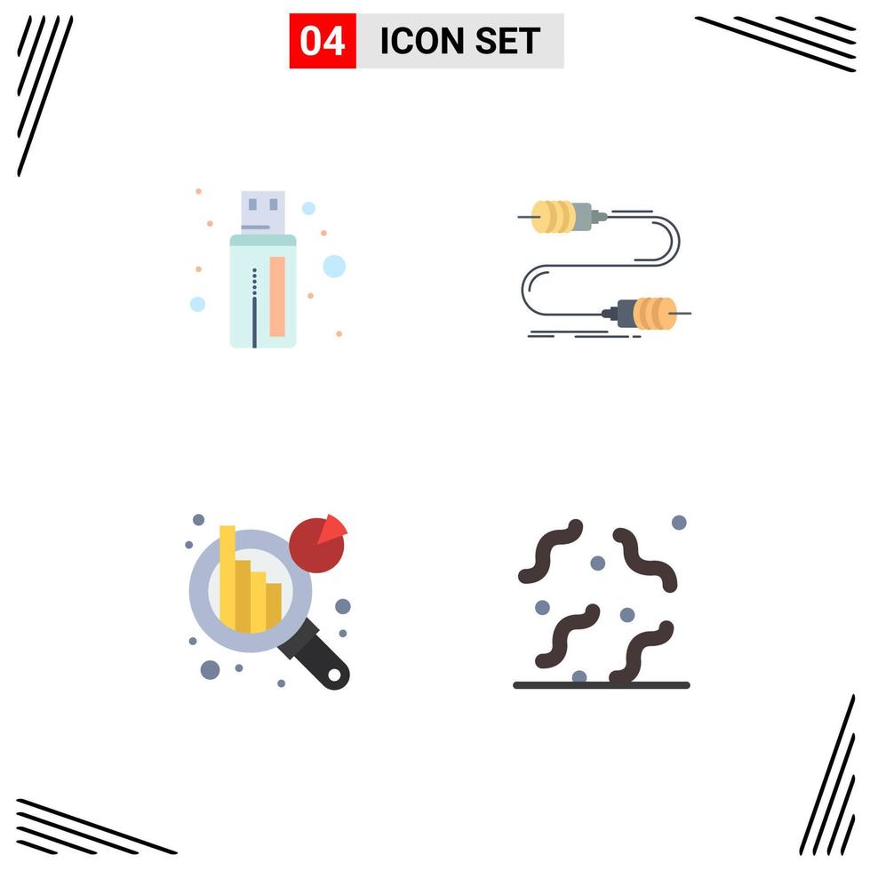 4 User Interface Flat Icon Pack of modern Signs and Symbols of cable data analytics buzz marketing halloween Editable Vector Design Elements