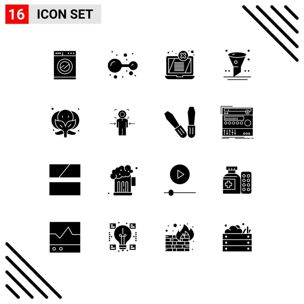 Universal Icon Symbols Group of 16 Modern Solid Glyphs of vegetable broccoli error ui filter Editable Vector Design Elements