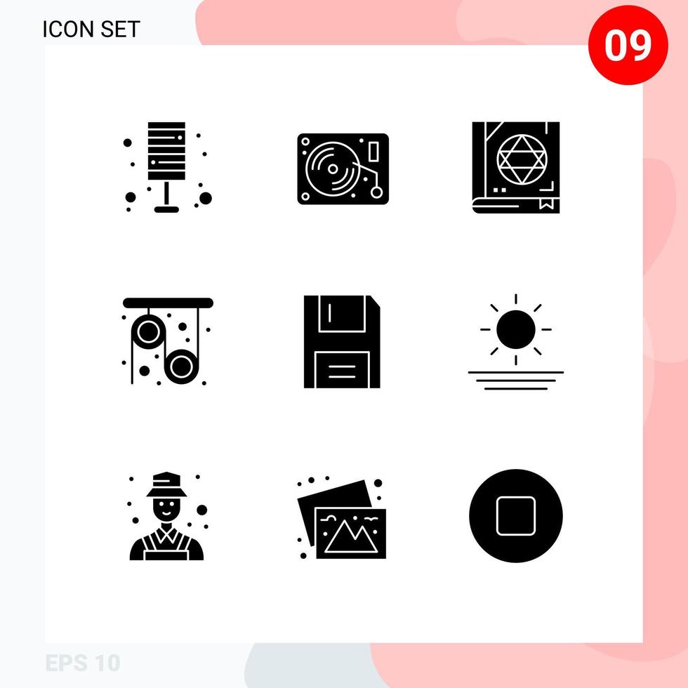 Mobile Interface Solid Glyph Set of 9 Pictograms of devices research paint pulley scary Editable Vector Design Elements