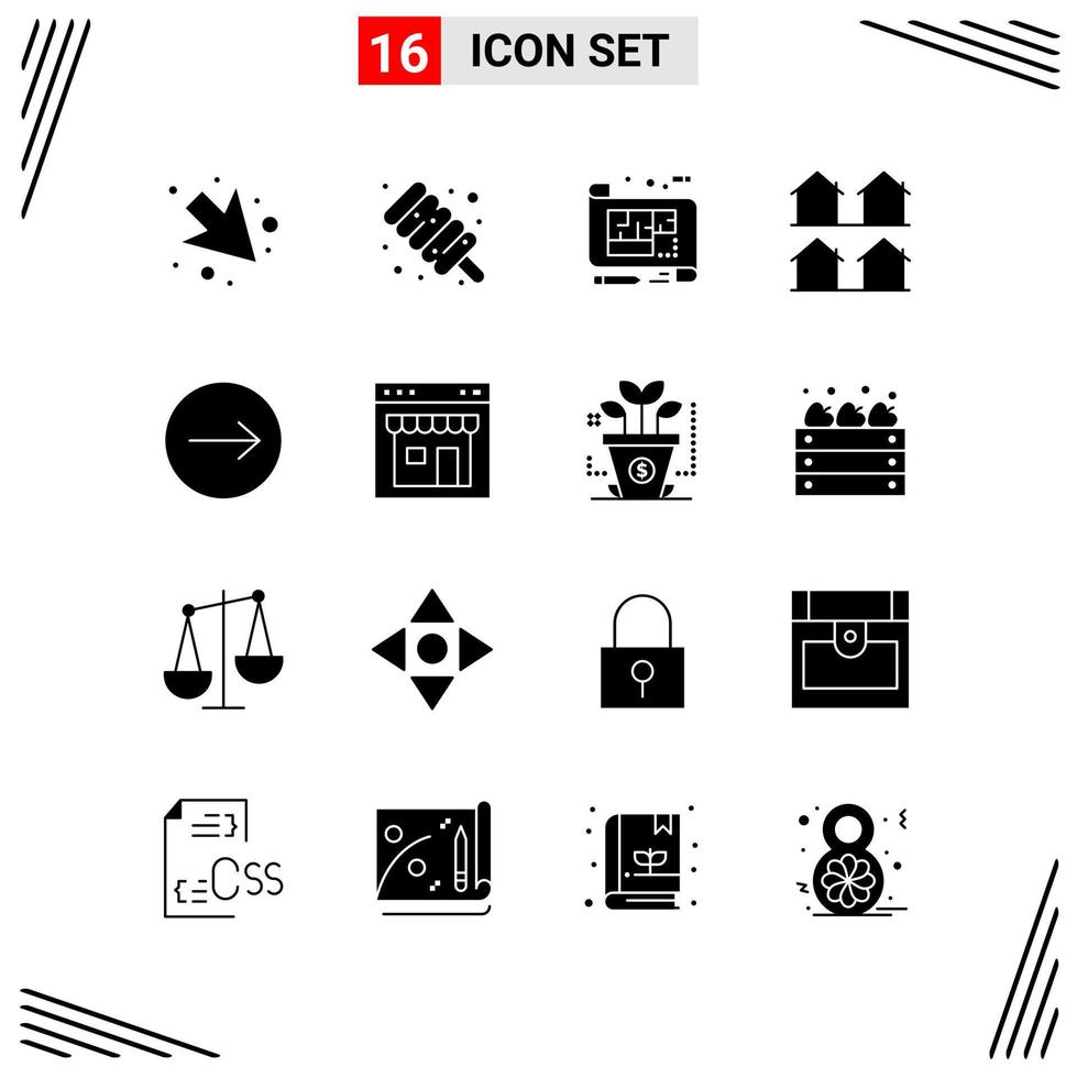 16 Icons Solid Style Grid Based Creative Glyph Symbols for Website Design Simple Solid Icon Signs Isolated on White Background 16 Icon Set vector