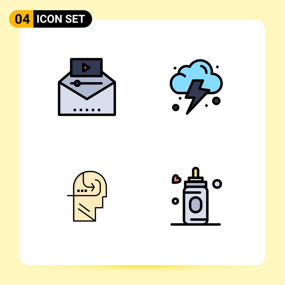 Filledline Flat Color Pack of 4 Universal Symbols of famous video skill video marketing cloud head Editable Vector Design Elements
