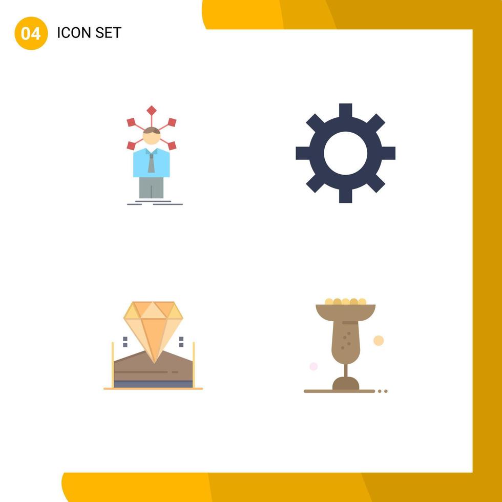 Mobile Interface Flat Icon Set of 4 Pictograms of development brilliant personality vehicles jewel Editable Vector Design Elements