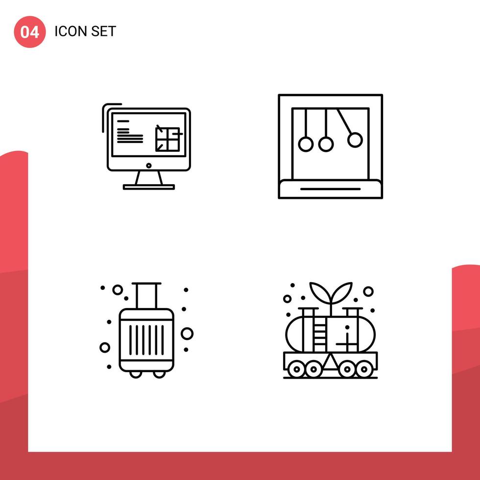 Modern Set of 4 Filledline Flat Colors and symbols such as computer bags lcd cradle tourist Editable Vector Design Elements