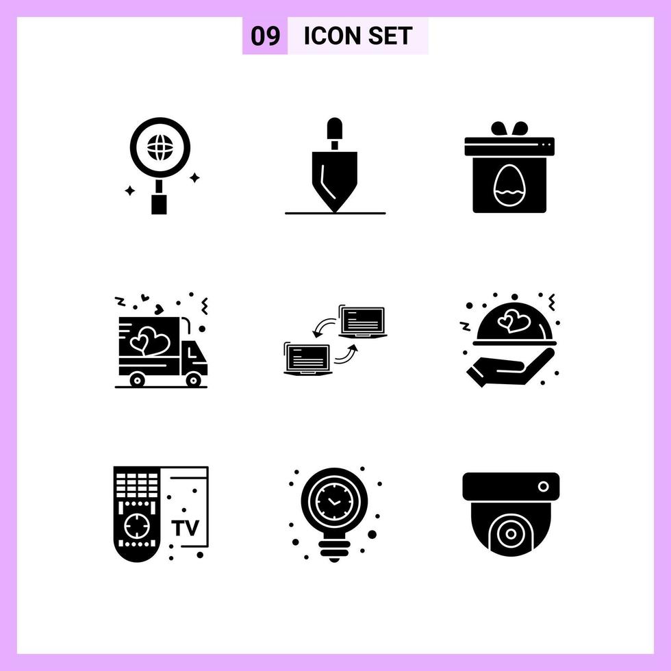 9 Icons in Solid Style Glyph Symbols on White Background Creative Vector Signs for Web mobile and Print