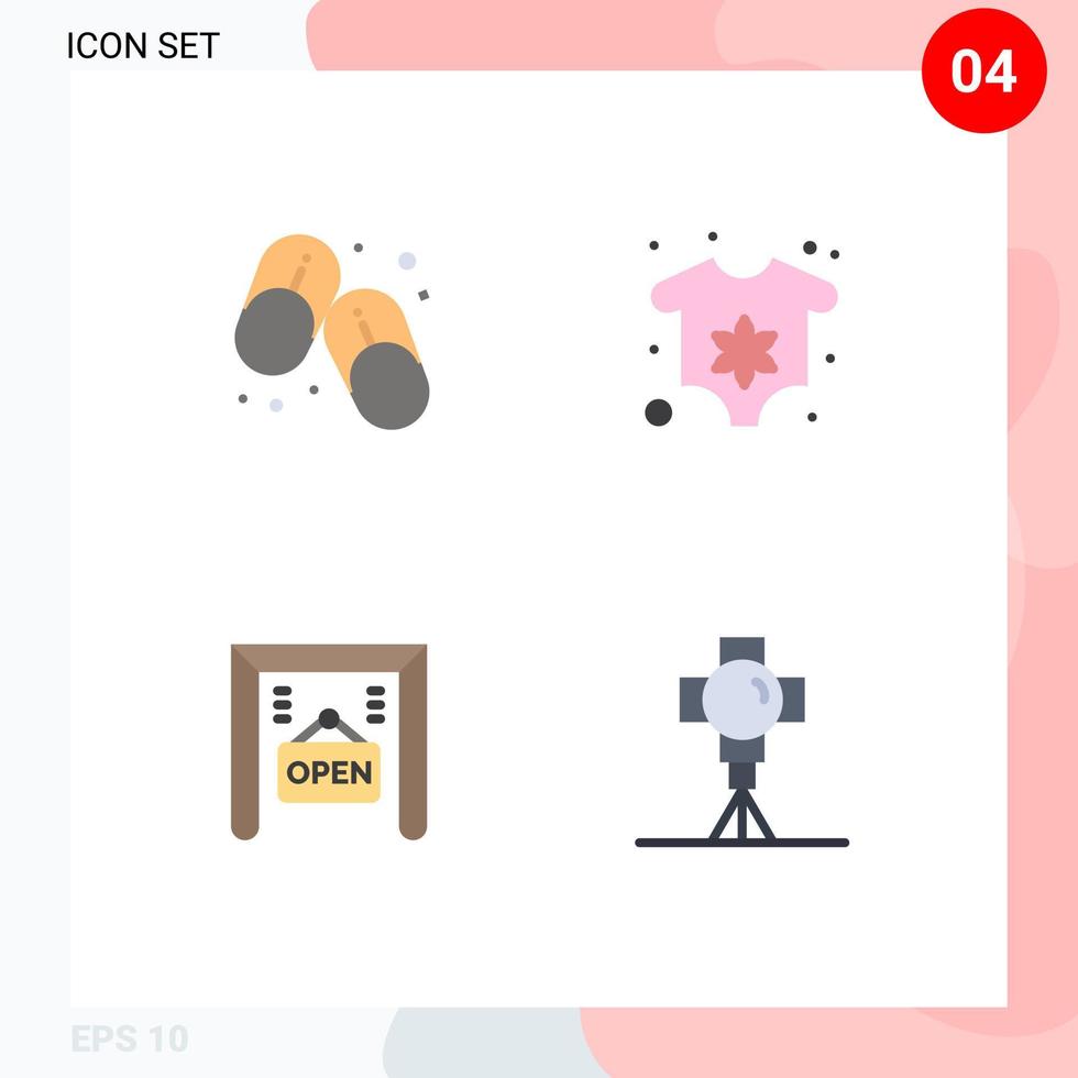 4 Creative Icons Modern Signs and Symbols of flip flops shop summer newborn film Editable Vector Design Elements