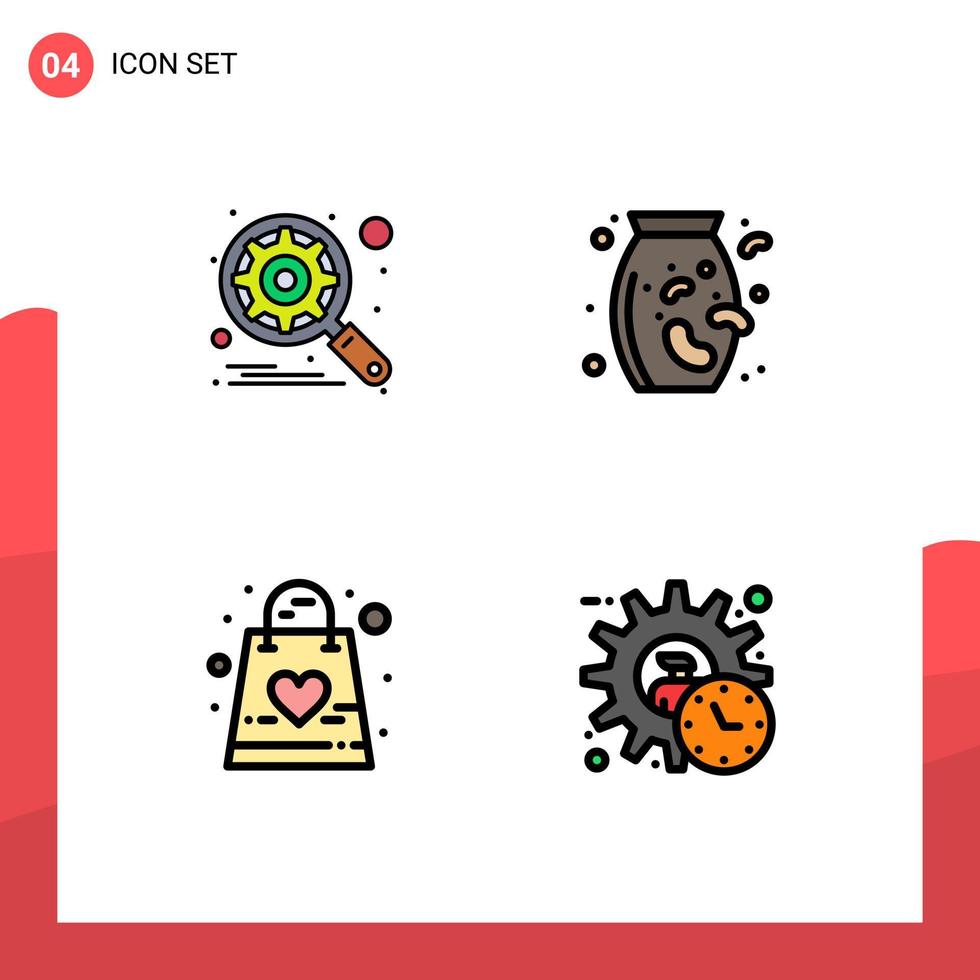 Set of 4 Modern UI Icons Symbols Signs for engine gift setting vegetable bag Editable Vector Design Elements