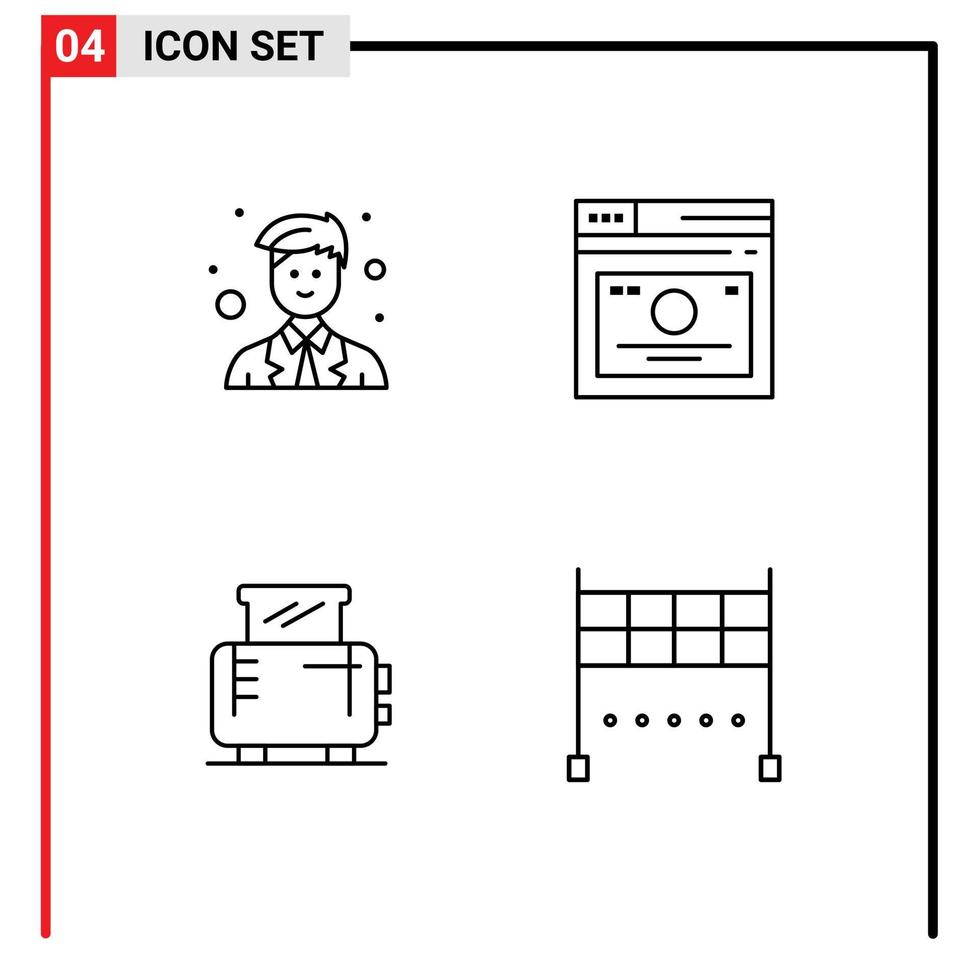 Pack of 4 Modern Filledline Flat Colors Signs and Symbols for Web Print Media such as coordinator electric worker page machine Editable Vector Design Elements