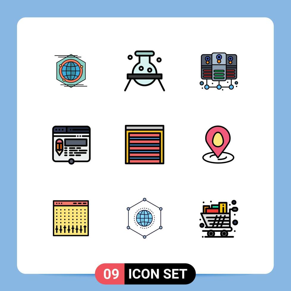 Pictogram Set of 9 Simple Filledline Flat Colors of door website laboratory page edit Editable Vector Design Elements
