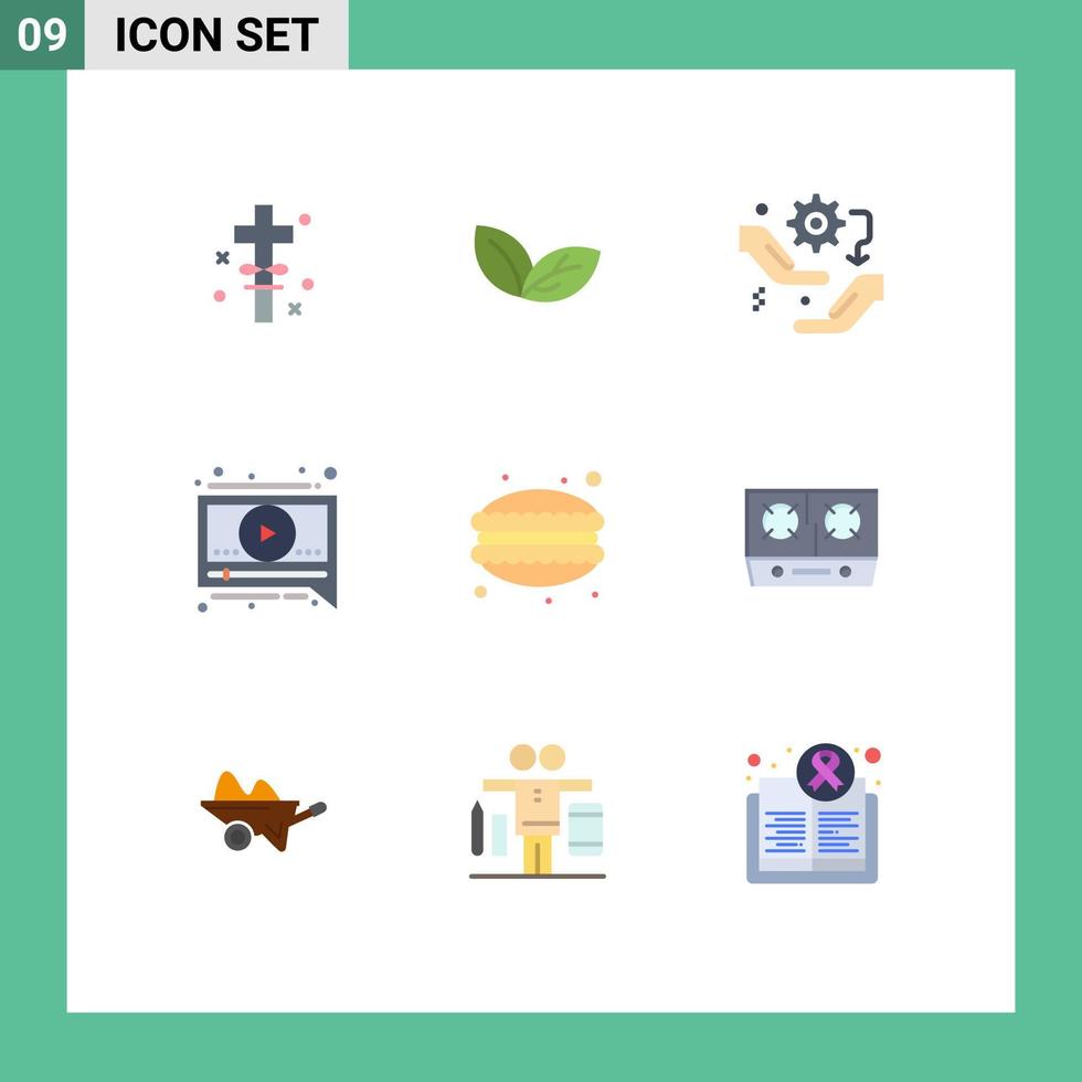 9 Creative Icons Modern Signs and Symbols of dinner video gear message setting Editable Vector Design Elements