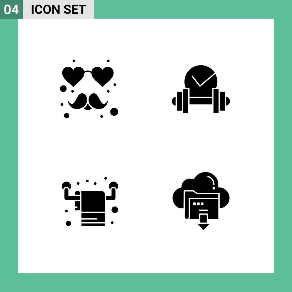 Set of 4 Commercial Solid Glyphs pack for heart living dumbbell sport download Editable Vector Design Elements