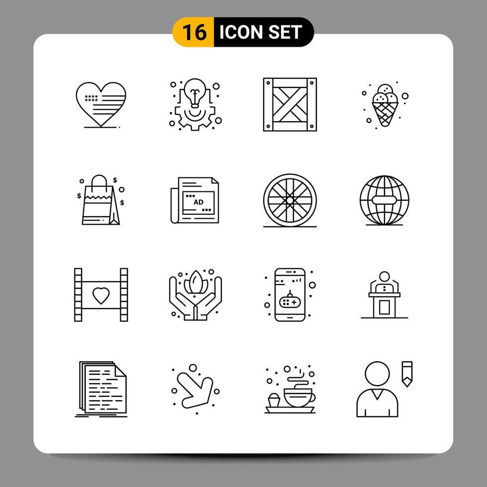 16 Black Icon Pack Outline Symbols Signs for Responsive designs on white background 16 Icons Set vector