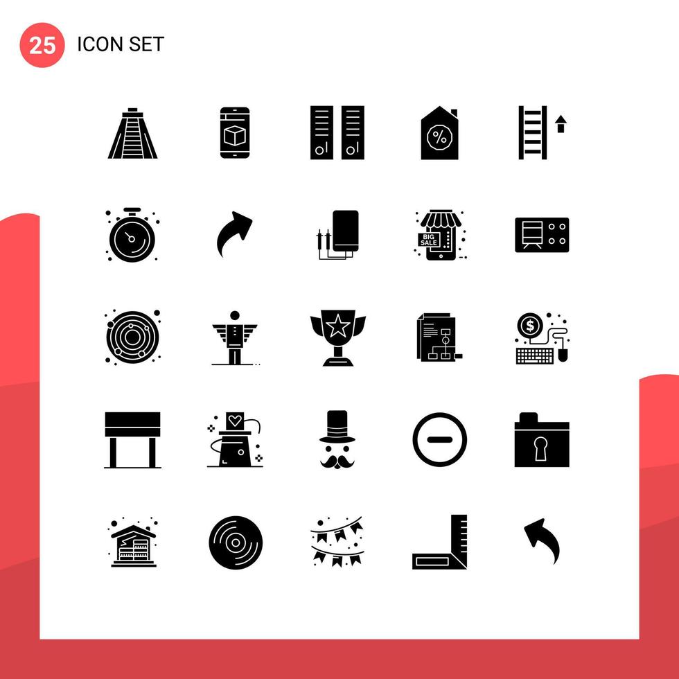 Pack of 25 creative Solid Glyphs of staircase ladder lockers property house Editable Vector Design Elements