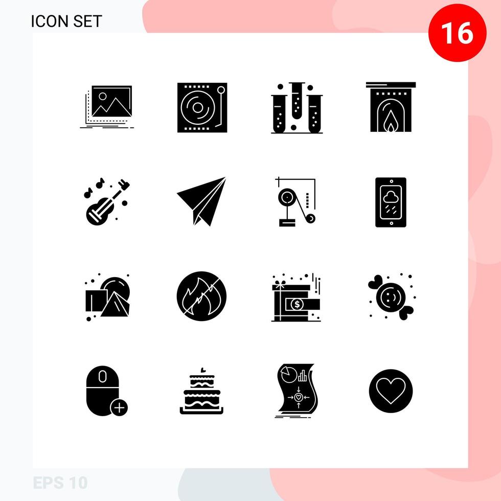 Editable Vector Line Pack of 16 Simple Solid Glyphs of travel hotel turntable health fitness Editable Vector Design Elements