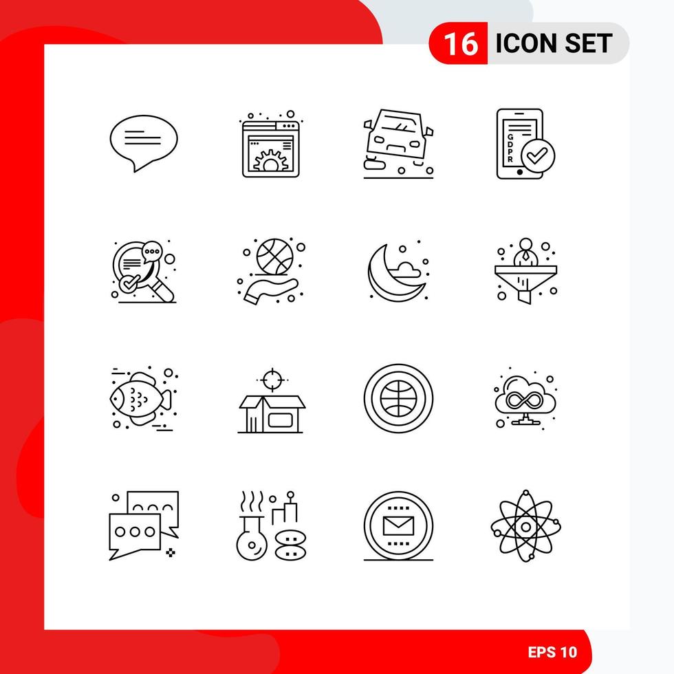 Pack of 16 creative Outlines of search security overtaking secure gdpr Editable Vector Design Elements