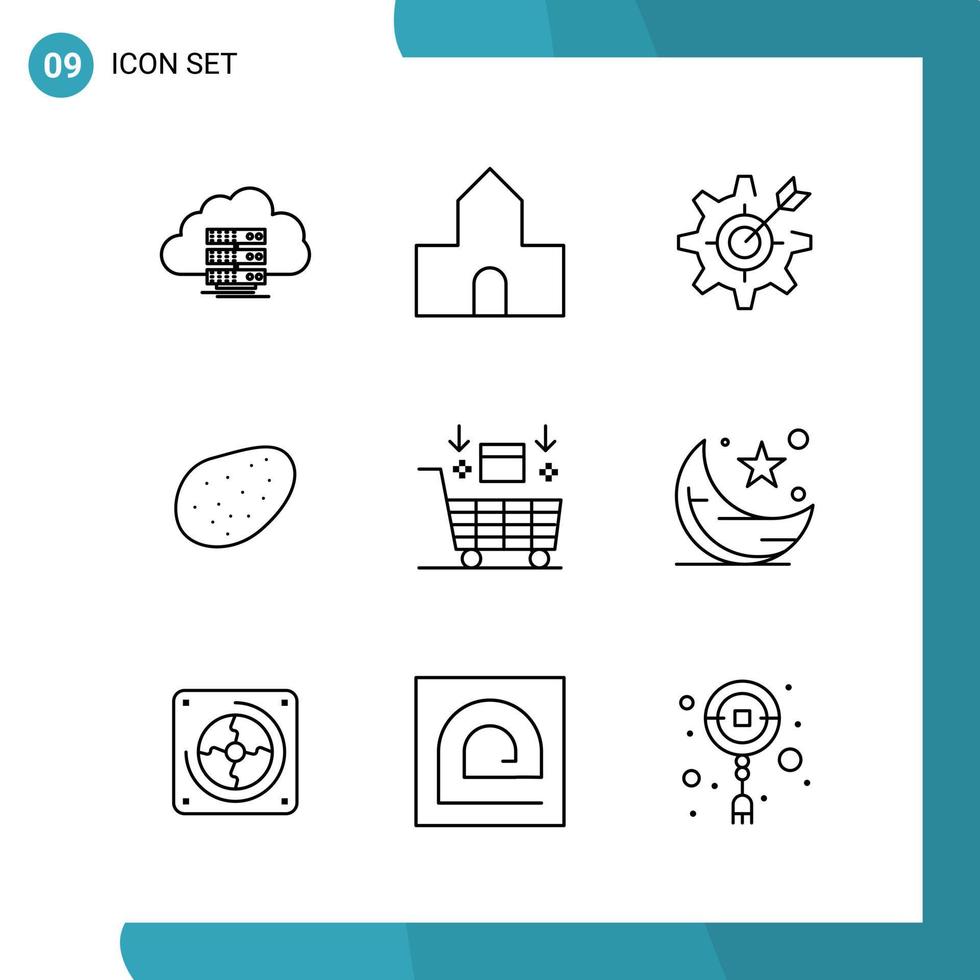 Vector Pack of 9 Outline Symbols Line Style Icon Set on White Background for Web and Mobile