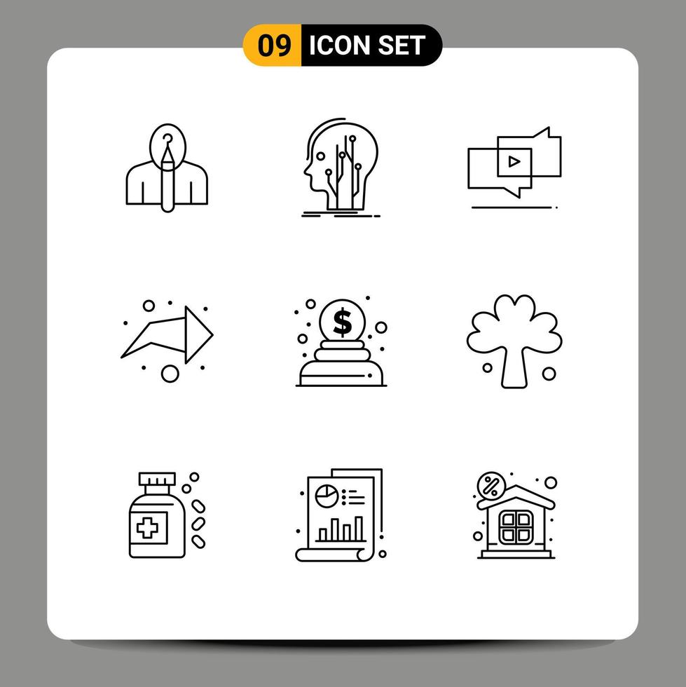 Universal Icon Symbols Group of 9 Modern Outlines of charity right knowledge arrow viral marketing Editable Vector Design Elements