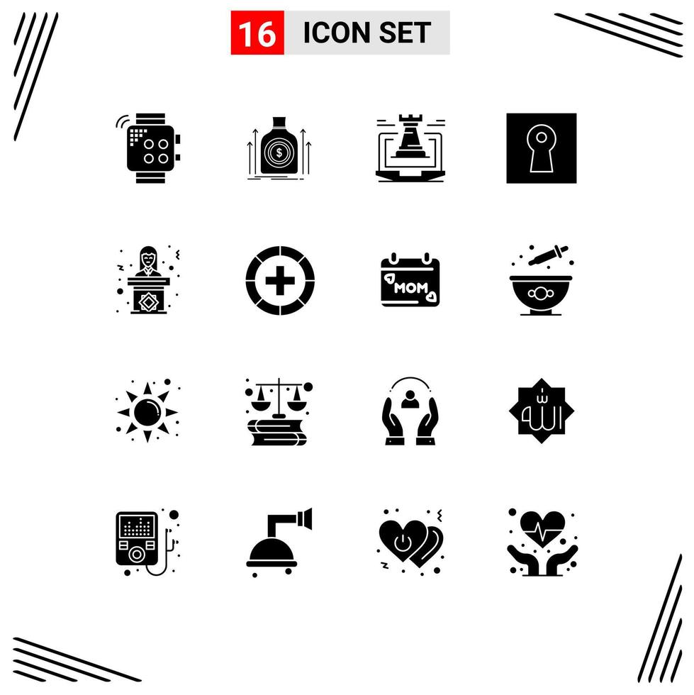 Pictogram Set of 16 Simple Solid Glyphs of safe key fund strategy fort Editable Vector Design Elements