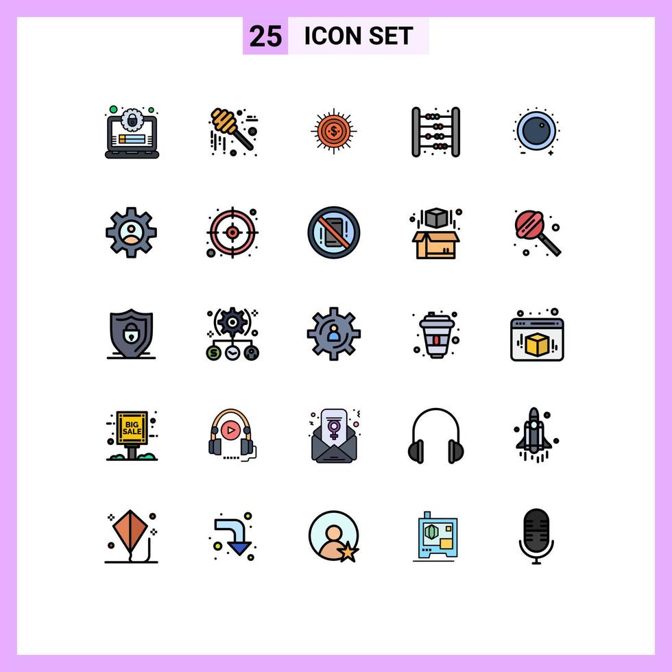 Set of 25 Commercial Filled line Flat Colors pack for game baby money ways flow Editable Vector Design Elements